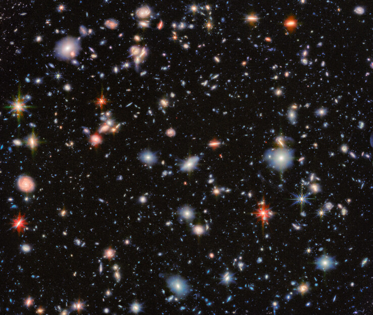 Het laatste en duidelijkste beeld van HUDF vastgelegd door JWST (Beeldbron: NASA, ESA en CSA)