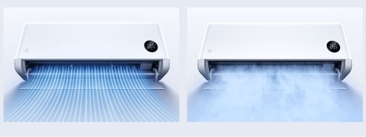 Een illustratie van de zachte bries van de Xiaomi Mijia Airconditioner Powerful Air Pro Ultimate Edition (rechts) in vergelijking met een doorsnee model (links)