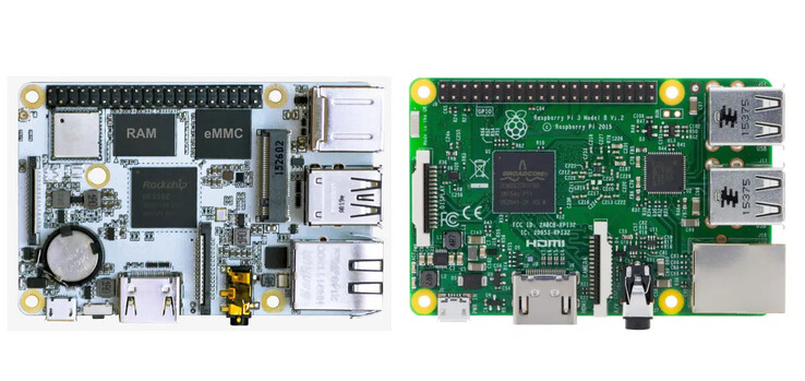 De Boardcon Compact3566 naast een Raspberry Pi 3 Model B. (Afbeelding bron: CNX Software)
