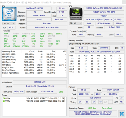 MSI Creator 15 - HWInfo