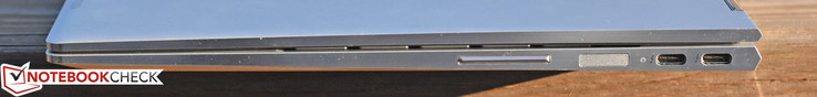 Rechterkant: Volumeknop, vingerafdrukscanner, USB Type-C/Thunderbolt/oplaadpoort x 2