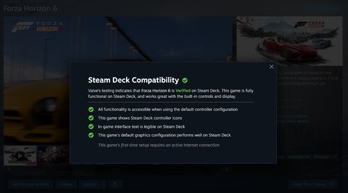 Forza Horizon 6 Steam Deck geverifieerde beoordeling