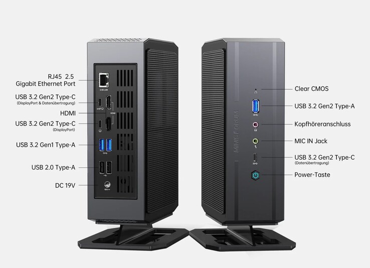 Externe interfaces op de Minisforum Neptune Series NAD9 (bron: Minisforum)