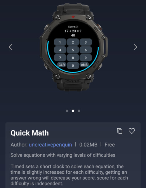 De app Quick Math voor Amazfit smartwatches