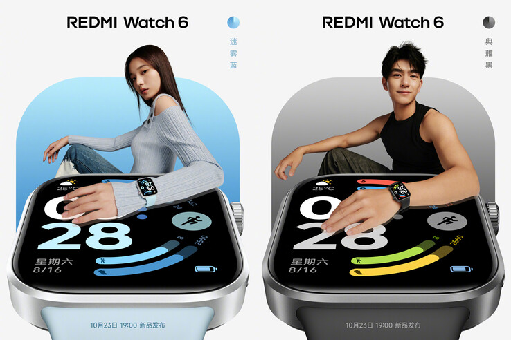 Elegante kleurencombinatie zwart en nevelblauw van de Redmi Watch 6 (Afbeelding bron: Xiaomi)