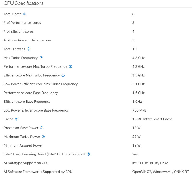 Specificaties van de CPU (Afbeeldingsbron: Intel)