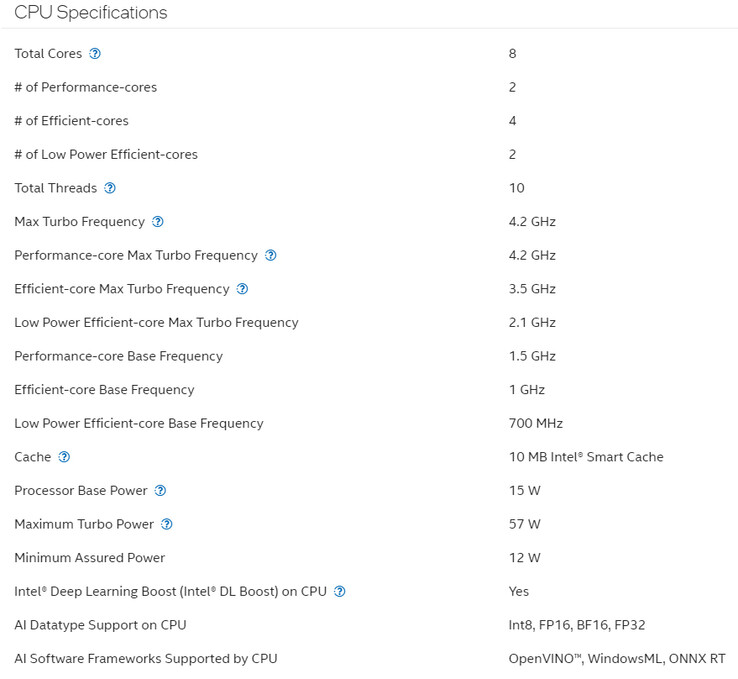 Specificaties van de CPU (Afbeeldingsbron: Intel)