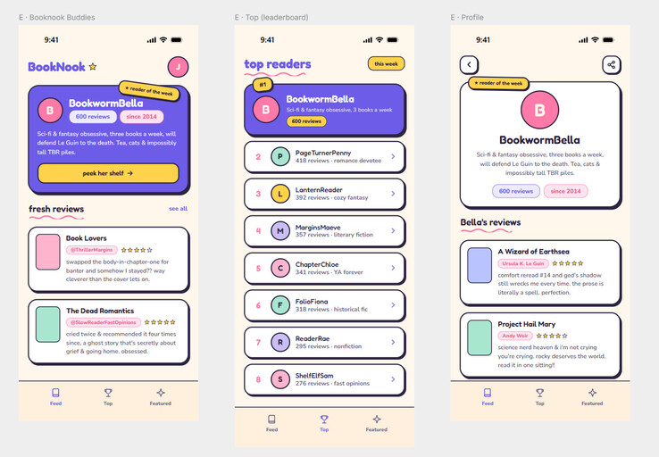 Schermafbeeldingen van de opzettelijk kwetsbare app voor boekrecensies.