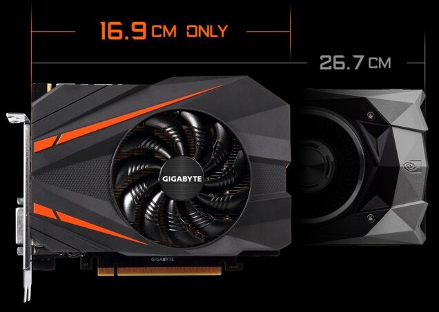 Hoe zit het met GTX 1080's van ITX-formaat, die in builds passen waar de Vega 64 niet eens van kon dromen? Herinneren we ons die nog? (Afbeelding: Gigabyte)