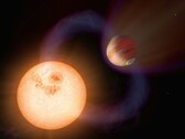 Een afbeelding van een exoplaneet en een ster in het heelal.