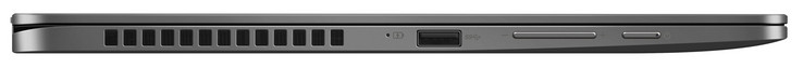 Linkerkant: USB 3.1 Gen 1 (Type A), volumeknop, aan/uitknop