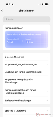 Menu met instellingen