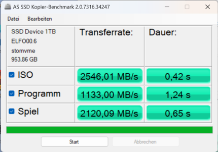 AS SSD-kopieerbenchmark