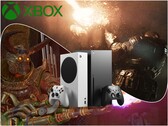 Aankomende Xbox-exclusives Gears of War: E-Day en Clockwork Revolution, afgebeeld met Xbox Series-consoles en het Xbox Series-logo.