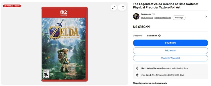 Remake van Zelda: Ocarina of Time aangeboden op eBay. 