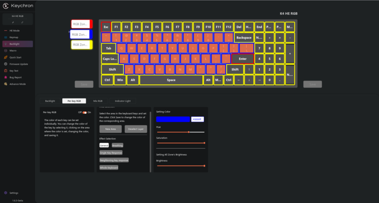 Nieuwe RGB-instellingen per toets in de Lemokey en Keychron Launcher webdrivers ontsluiten meer serieuze aanpassingsmogelijkheden. (Afbeeldingsbron: Notebookcheck)