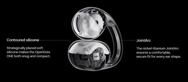 De Shokz OpenDots ONE oordopjes maken gebruik van nikkel-titanium in JointArc banden om ze stevig aan de oren te houden tijdens intensieve workouts. (Afbeeldingsbron: Shokz)