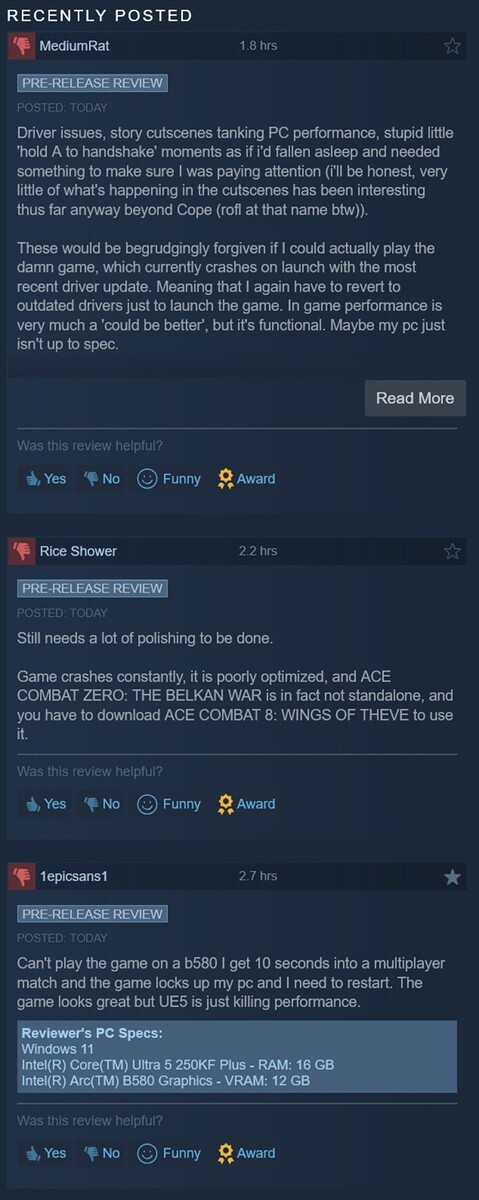 Negatieve Steam-recensies van Ace Combat 8: Wings of Theve weergegeven