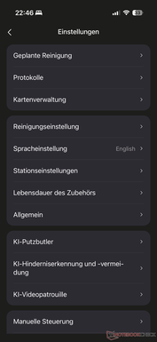 Menu met veel instellingen