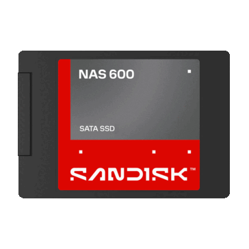 SanDisk NAS 600 2,5-inch SATA solid-state drive met een rood en grijs label