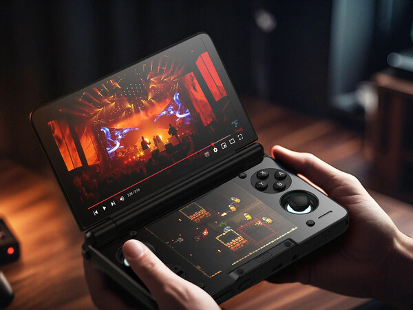 De AYN Thor heeft een clamshell ontwerp en twee OLED-schermen. (Afbeeldingsbron: AYN)