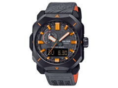 De Casio Pro Trek PRW-6900TFS serie (afbeelding) wordt geleverd met een donkergrijze kast en wijzerplaat, geaccentueerd door oranje markeringen en wijzers. (Afbeeldingsbron: @morgan_gshock op Instagram)