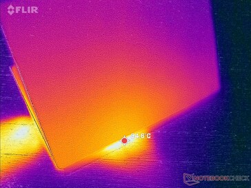 Uitlaat langs de rechterrand en voorkant van het scherm waar warmte naar boven ontsnapt