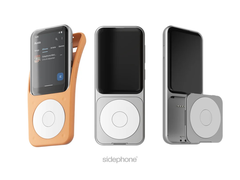 De Sidephone SP-01 (afgebeeld) met het Sundial-toetsenbord en de siliconen hoes. (Afbeeldingsbron: u/gosidephone via r/sidephone)