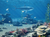 InZOI Island Getaway gratis DLC snorkelen screenshot toont haaien en vissen in ondiep water