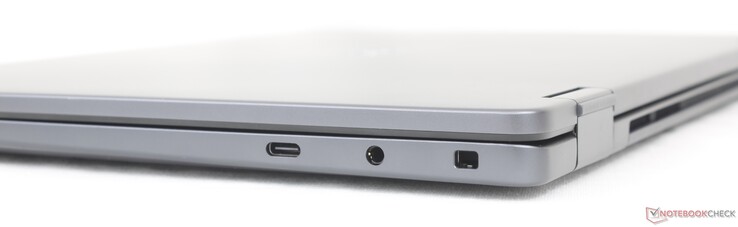 Juist: USB-C 3.2 Gen.2 (20 Gbps) met DisplayPort 1.4 + Power Delivery, 3,5 mm-hoofdtelefoonaansluiting, Noble-vergrendeling
