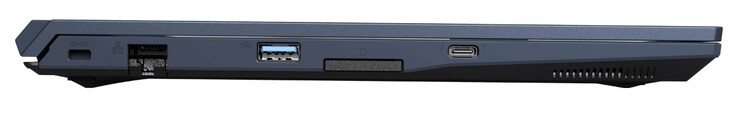 linkerzijde: Kensington Lock, RJ45 LAN, USB-A 3.2 Gen1, kaartlezer, USB-C 4.0 Gen3x2 (incl. Thunderbolt 4 &amp; DisplayPort 1.4)