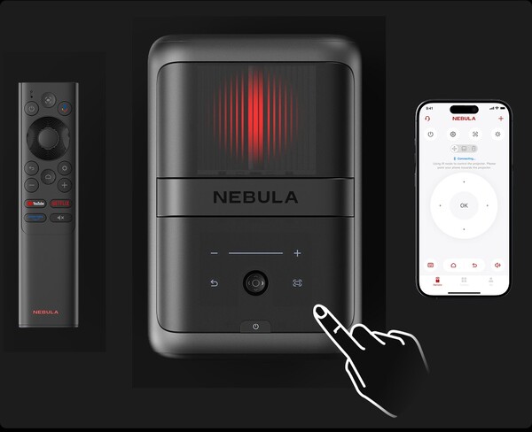 De Nebula X1 kan worden bediend met de aanraakbediening, de meegeleverde afstandsbediening of de bijbehorende app. (Afbeelding bron: Anker Nebula)