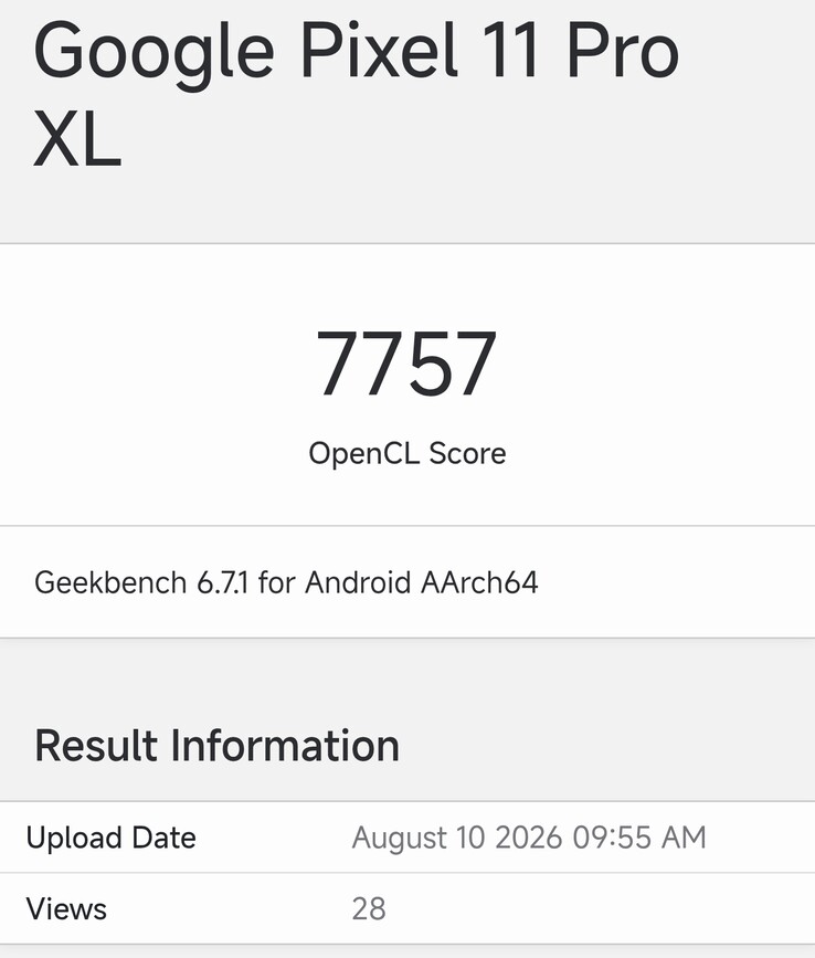 De Pixel 11 Pro XL op Geekbench Compute
