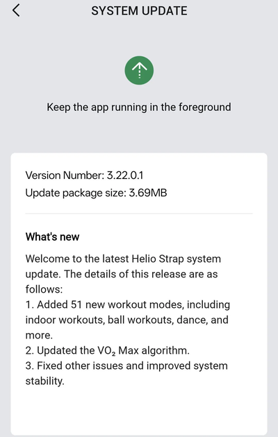 De release-opmerkingen voor de Amazfit Helio Strap vermelden dat er een update naar versie 3.22.0.1 beschikbaar is