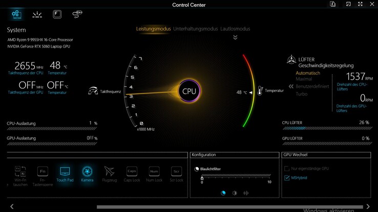 Prestatieprofielen in het Control Center van de Apex 17