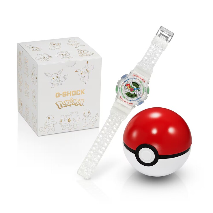 Het horloge in beperkte oplage wordt geleverd in een op maat gemaakte verzameldoos, samen met de vitrine in de vorm van een Poké Ball.
