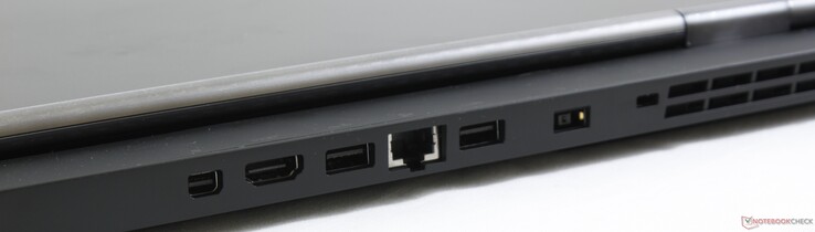 Achterkant: DisplayPort 1.4, HDMI 2.0, 2x USB 3.1 Gen. 1, Gigabit Ethernet, stroomadapter, Kensington Lock