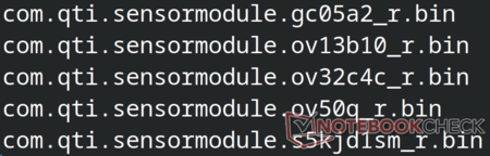 In de dump zijn binaire bestanden aangetroffen met de configuratie van de camerasensormodule van Qualcomm
