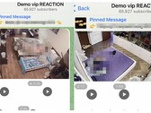 Screenshots van de Telegram-groep tonen camerabeelden van slaapkamers die te koop staan