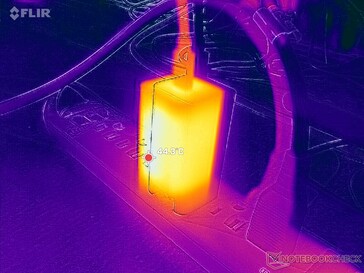 De netadapter bereikt een temperatuur van meer dan 44 °C bij zware belasting