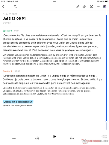 De transcriptie en vertaling uit het Frans waren in de test van zeer goede kwaliteit; er ontbreken slechts enkele woorden.