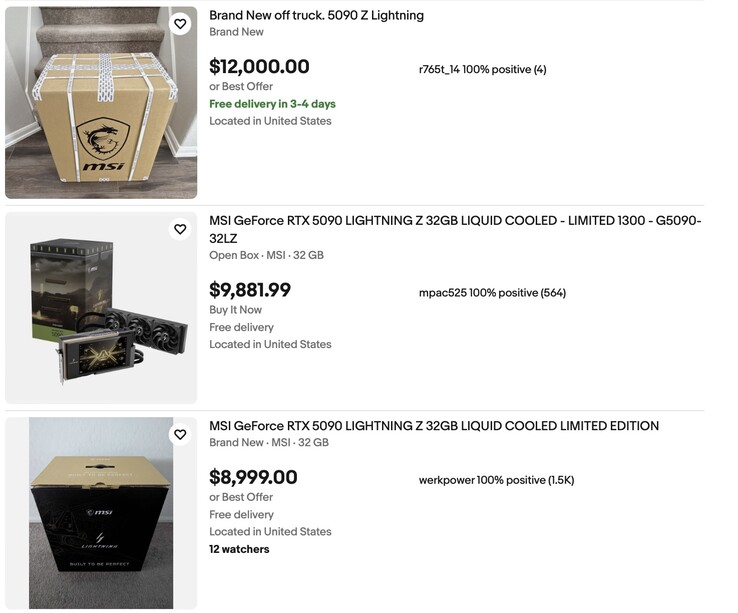 de aanbiedingen op eBay voor de RTX 5090 Lightning Z zijn net zo waanzinnig als men zou verwachten.