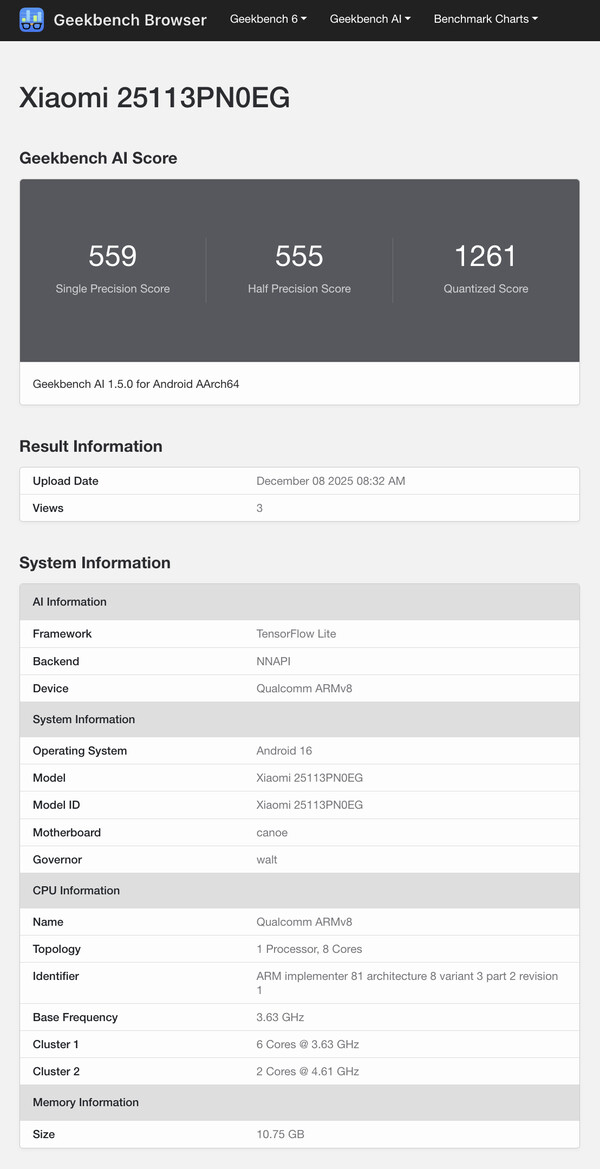 (Afbeeldingsbron: Geekbench)