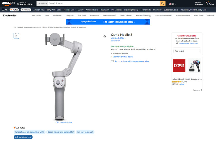 Een Osmo Mobile 8 productvermelding met een Osmo Mobile 4 productafbeelding gebruikt als plaatshouder. (Afbeeldingsbron: Amazon)