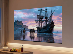 De TCL C7L serie TV aan de muur gemonteerd.