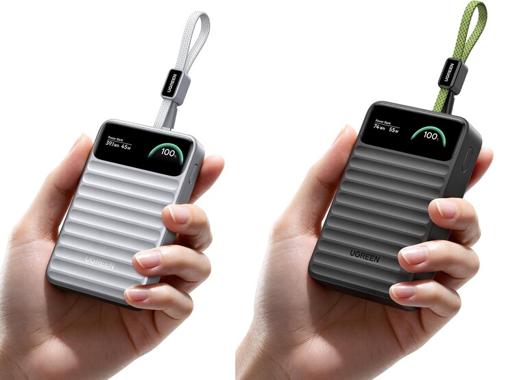 Links: de 10.000 mAh-variant in zilver. Rechts: het 20.000 mAh-model in zwart.