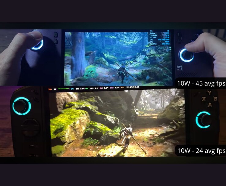 De MSI Claw 8 AI+ en de Lenovo Legion Go 2 draaien Black Myth: Wukong op 10 W, waarbij ze respectievelijk 45 FPS en 24 FPS halen.