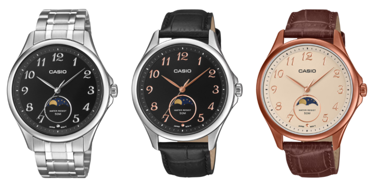 Van links naar rechts: de Casio MTP-M110D-1AV, MTP-M110L-1AV en MTP-M110RL-5AV horloges. (Afbeeldingsbron: Casio)