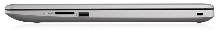 Rechterkant (SKU zonder ODD): SD kaartlezer, USB 2.0 Type-A, slot