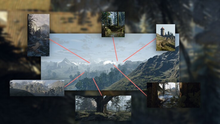 Een afbeelding van de verschillende regio's van Wild Monster Hunt. (Afbeelding bron: Aeltoth - Nexus Mods)